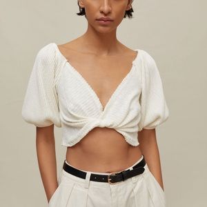 UO Lena Ivory Twist-Front Top